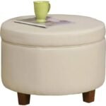 Elegant Ivory Leatherette Round Storage Ottoman - Image 2