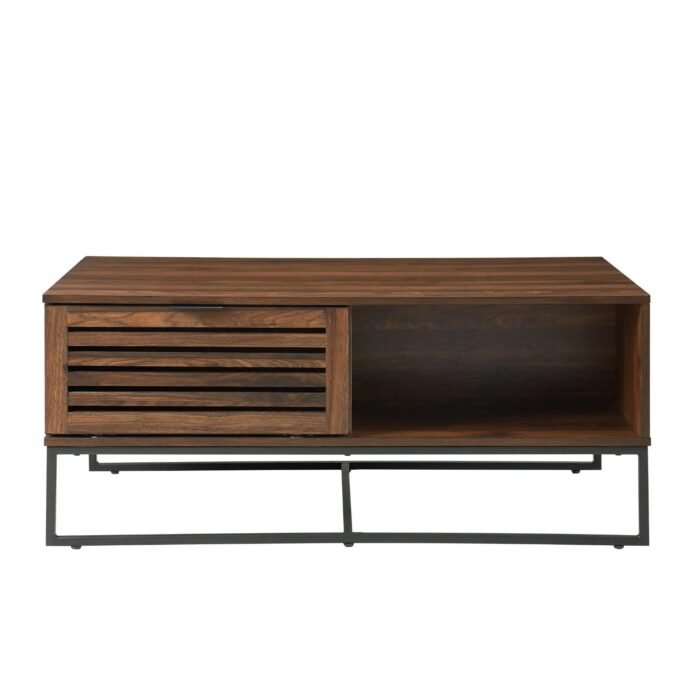 Dark Walnut Contemporary Storage Coffee Table with Slat Doors - Image 5