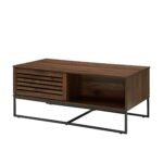 Dark Walnut Contemporary Storage Coffee Table with Slat Doors - Image 4