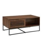Dark Walnut Contemporary Storage Coffee Table with Slat Doors - Image 6