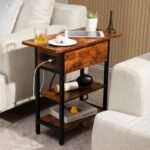 Multi-Functional End Table with Built-In Charging Station and Adjustable Height