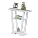Modern White Faux Marble Console Table with Shelving - Image 3
