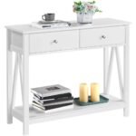 Elegant White Wooden Console Table with Drawers and Shelf - Image 2