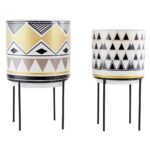 Mid-Century Modern Round Ceramic Planters with Metal Stand - Image 4