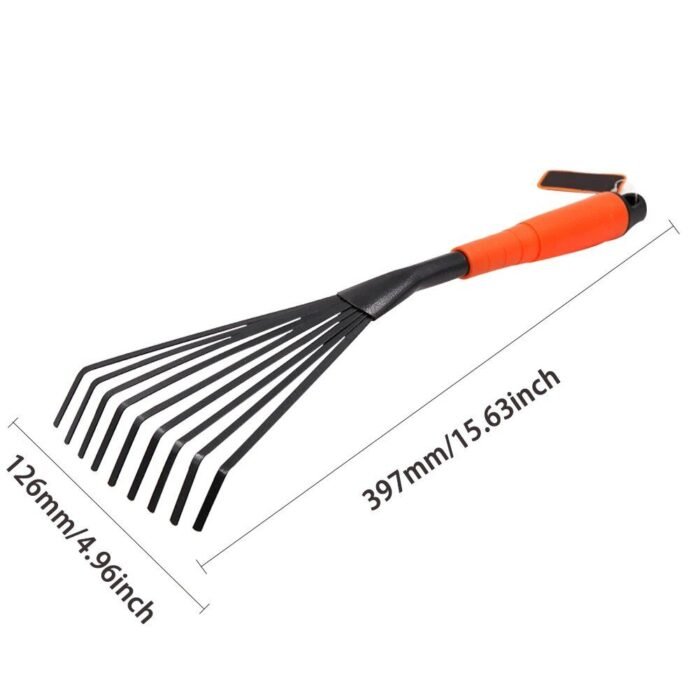 Professional 16-Inch Steel Garden Rake with Ergonomic Grip and 9 Flexible Teeth - Image 4