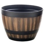 Rustic Faux Wooden Barrel Planter - Durable Plastic Bonsai & Succulent Pot, Retro Outdoor Imitation Planting Box - Image 2
