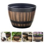Rustic Faux Wooden Barrel Planter - Durable Plastic Bonsai & Succulent Pot, Retro Outdoor Imitation Planting Box - Image 6
