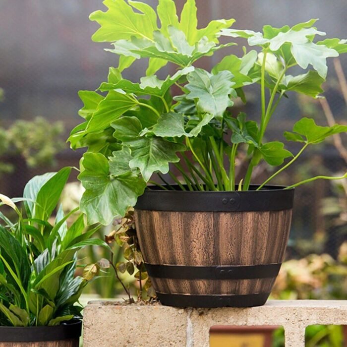 Rustic Faux Wooden Barrel Planter - Durable Plastic Bonsai & Succulent Pot, Retro Outdoor Imitation Planting Box - Image 5