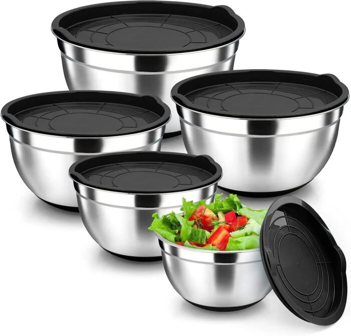 Mixing Bowl Set of 5, Stainless Steel Nesting Bowls for Kitchen - Image 2