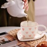 Heart-Shaped Pink Love Ceramic Coffee Cup Set - Image 3