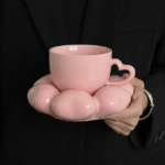 Pink Heart Ceramic Coffee Mug with Saucer - Image 2