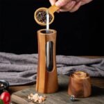 Elegant Wooden Salt and Pepper Grinder with Clear Acrylic Window - Image 4