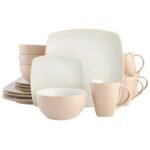 Modern Square Stoneware 16-Piece Dinnerware Set, Soho Lounge Sand Collection - Image 2