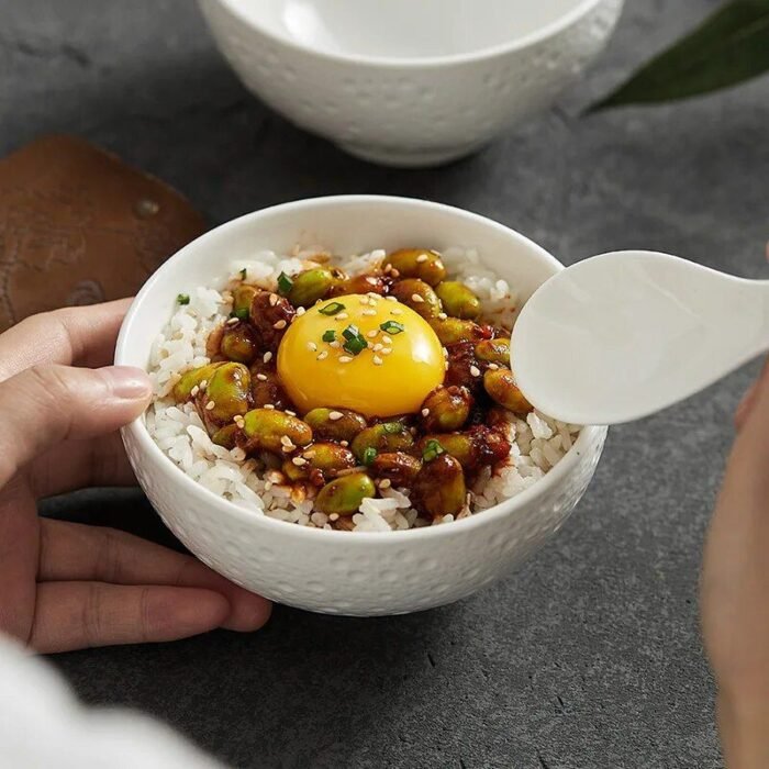Elegant White Ceramic Rice Bowl Set - Image 4