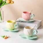 Charming 300ML Ceramic Flower Mug with Spoon - Ideal for Couples & Home Decor - Image 3