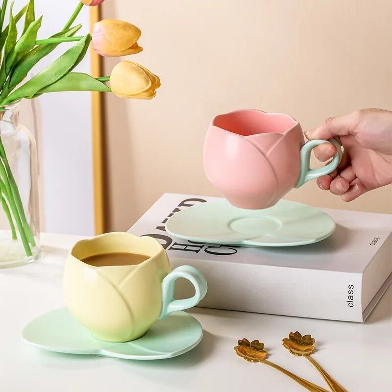 75131-d5a2ec.jpg Charming 300ML Ceramic Flower Mug with Spoon - Ideal for Couples & Home Decor - Image 1