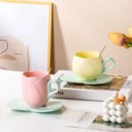 Charming 300ML Ceramic Flower Mug with Spoon - Ideal for Couples & Home Decor - Image 5