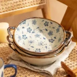 Elegant Floral Ceramic Soup and Salad Bowl with Handle - Image 6