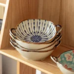 Elegant Floral Ceramic Soup and Salad Bowl with Handle - Image 3