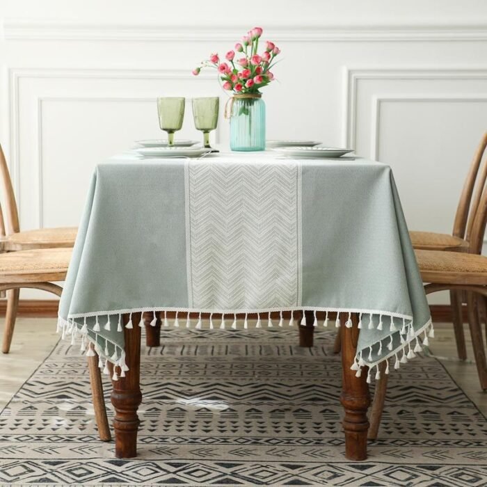 Elegant Nordic Rectangular Tablecloth with Tassel - Image 1