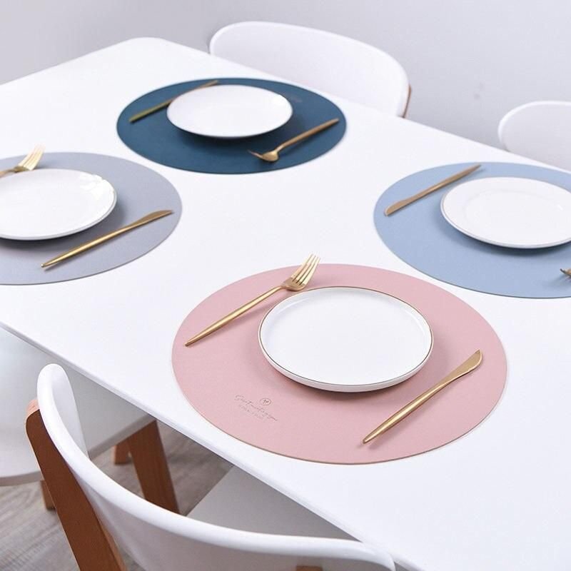 76248-ddc15c.jpeg Luxury Faux Leather Round Placemats and Coasters Set - Heat Resistant, Non-Slip, Washable Table Mats - Image 1