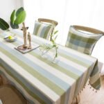 Green Striped Cotton Linen Tablecloth with Tassel Hem - Image 7