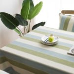 Green Striped Cotton Linen Tablecloth with Tassel Hem - Image 5