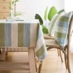 Green Striped Cotton Linen Tablecloth with Tassel Hem - Image 6