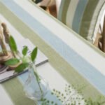 Green Striped Cotton Linen Tablecloth with Tassel Hem - Image 4
