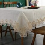 Elegant Beige Embroidered Lace Tablecloth - Image 3