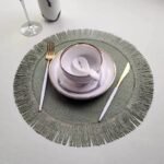 Eco-Friendly Linen Round Placemat with Fringe - Heat Resistant, Non-Slip Kitchen Table Mat - Image 4