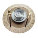 Eco-Friendly Linen Round Placemat with Fringe - Heat Resistant, Non-Slip Kitchen Table Mat - Image 7
