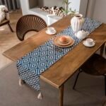 Elegant Nordic Jacquard Table Runner with Geometric Tassel Design
