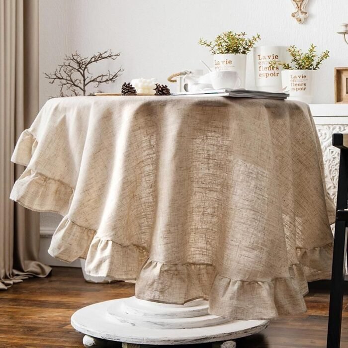 Elegant Cotton Linen Ruffle Tablecloth - Image 1