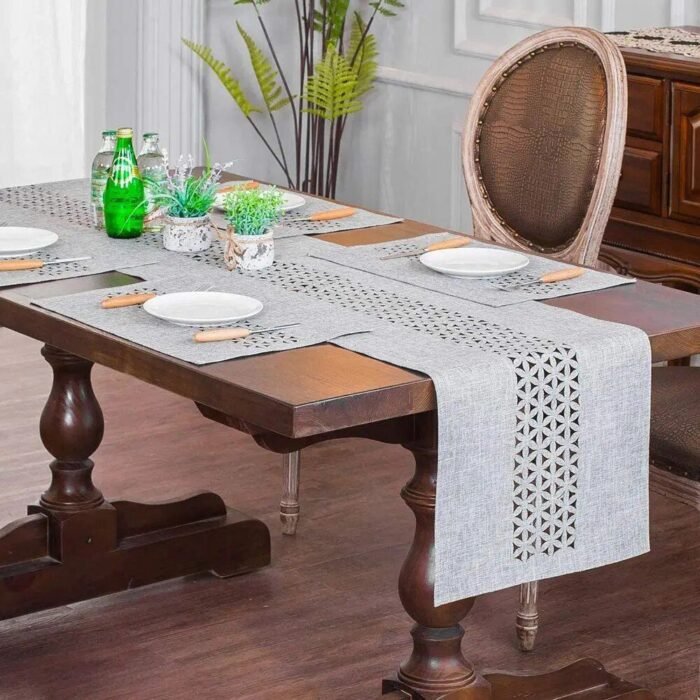 Elegant Gray Hollow Table Runner - Image 3