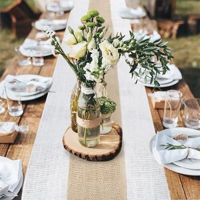 Elegant Farmhouse Burlap Table Runner - Image 3