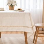 Luxury White Cotton Linen Tablecloth with Tassel Edges - Image 5