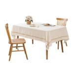 Luxury White Cotton Linen Tablecloth with Tassel Edges - Image 3