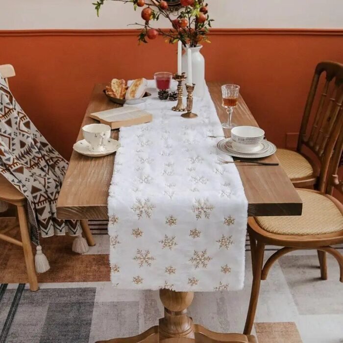Sparkling Snowflake Faux Fur Christmas Table Runner - Image 3