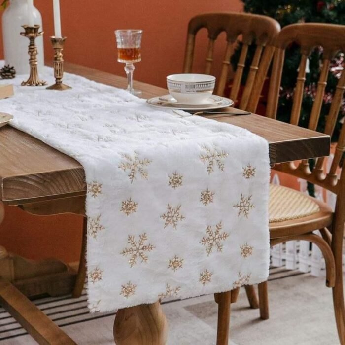 Sparkling Snowflake Faux Fur Christmas Table Runner - Image 1