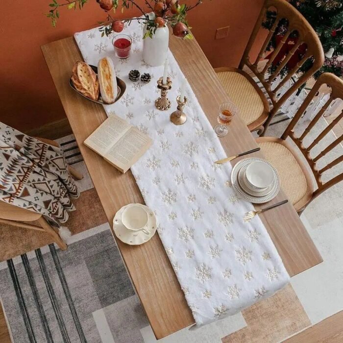 Sparkling Snowflake Faux Fur Christmas Table Runner - Image 4