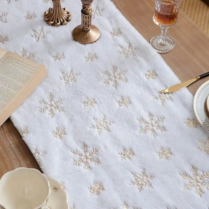 Sparkling Snowflake Faux Fur Christmas Table Runner - Image 6