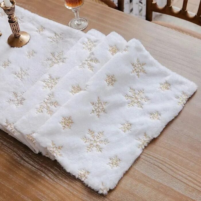 Sparkling Snowflake Faux Fur Christmas Table Runner - Image 5