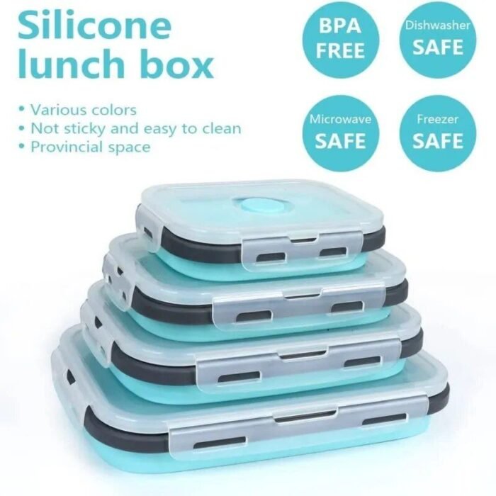 Eco-Friendly Silicone Collapsible Bento Box - 4 Piece Set, Microwavable & Freezer Safe - Image 3