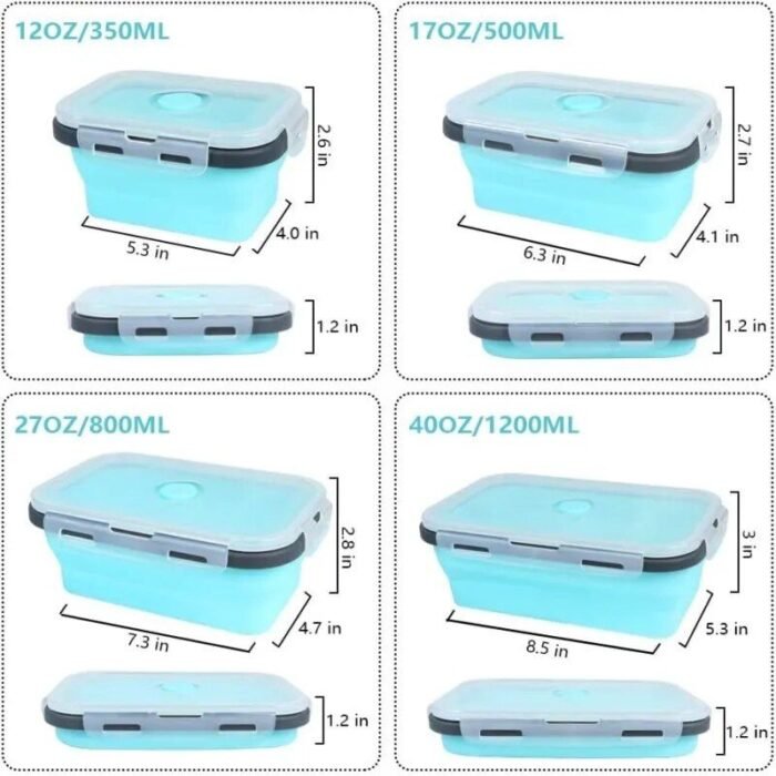 Eco-Friendly Silicone Collapsible Bento Box - 4 Piece Set, Microwavable & Freezer Safe - Image 6