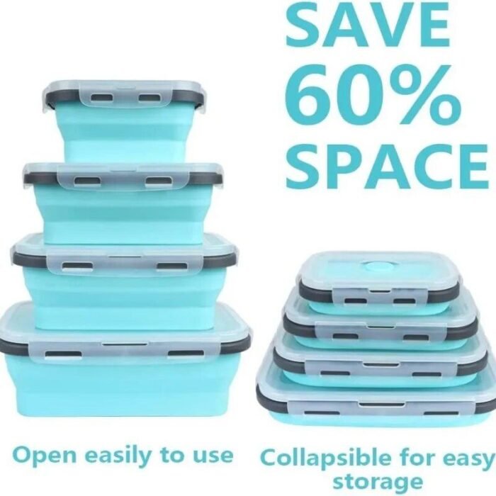 Eco-Friendly Silicone Collapsible Bento Box - 4 Piece Set, Microwavable & Freezer Safe - Image 4