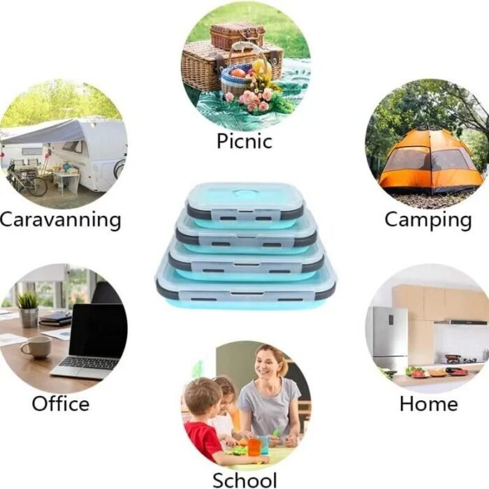 Eco-Friendly Silicone Collapsible Bento Box - 4 Piece Set, Microwavable & Freezer Safe - Image 7