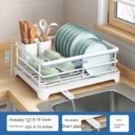 Multi-Functional Metal Dish Drying Rack with Drainboard and Utensil Holder - Image 4