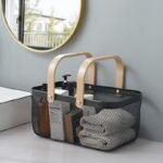 Multi-Purpose Iron Mesh Storage Basket with Wooden Handle - Image 2