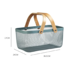 Multi-Purpose Iron Mesh Storage Basket with Wooden Handle - Image 7